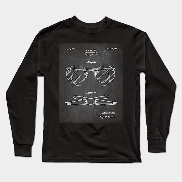 Spectacles Patent - Optometrist Eye Doctor Office Art - Black Chalkboard Long Sleeve T-Shirt by patentpress